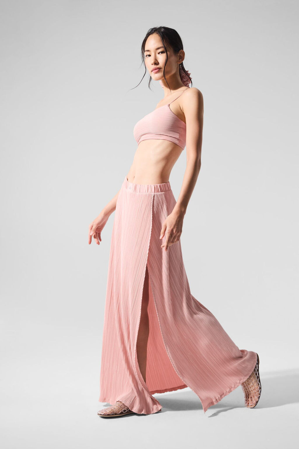 Falda larga con microplisado Game On - Cuarzo rosa