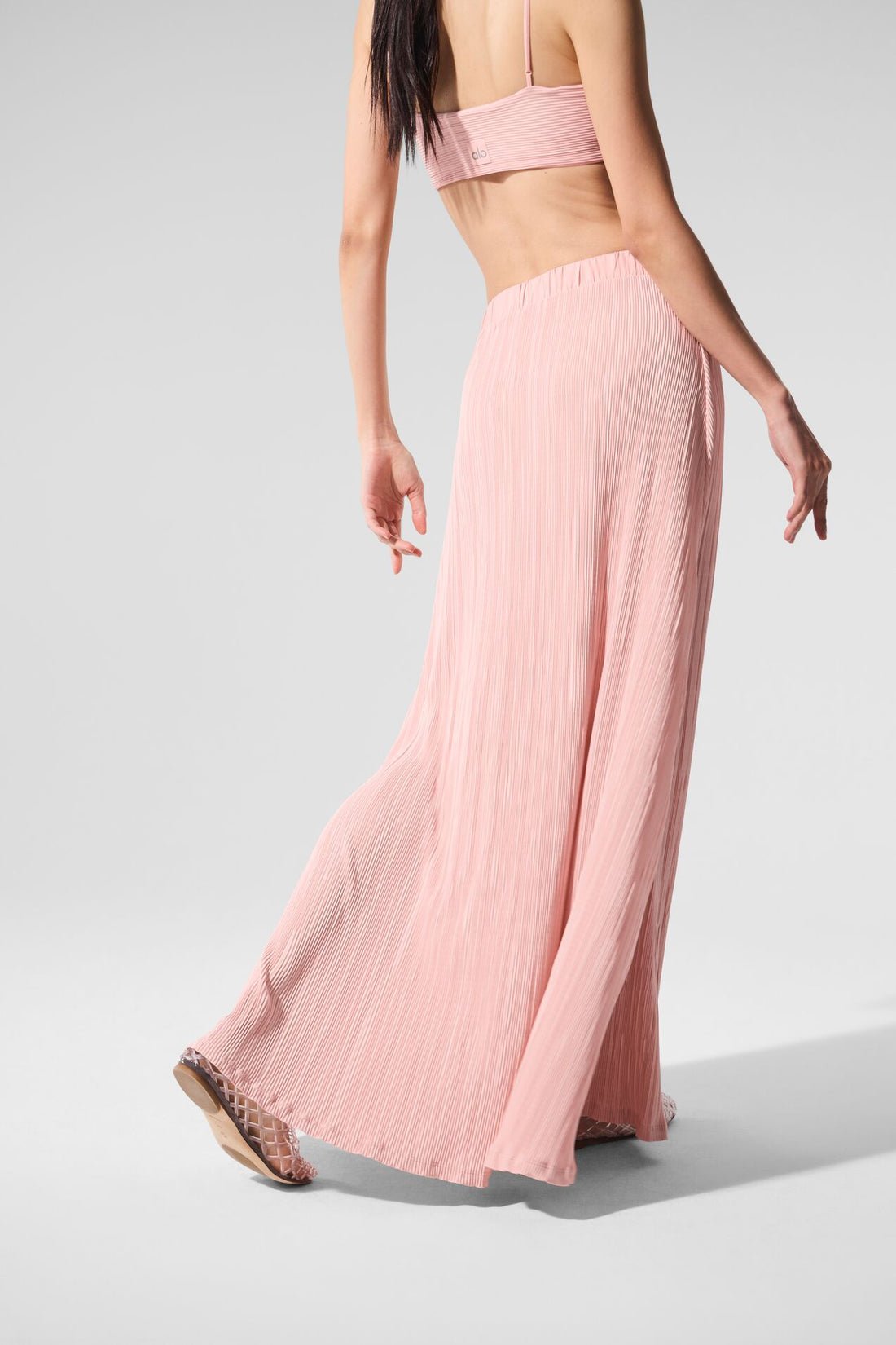 Falda larga con microplisado Game On - Cuarzo rosa