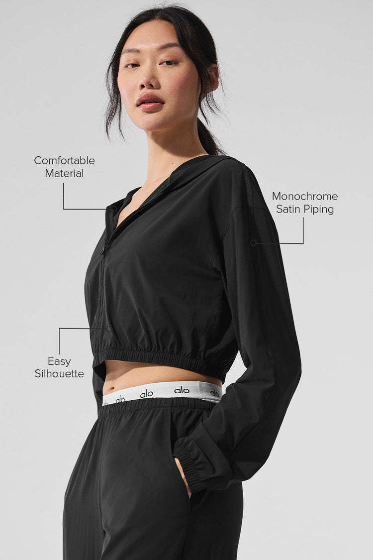 Sudadera corta transpirable con cremallera completa - Negra Precio regular