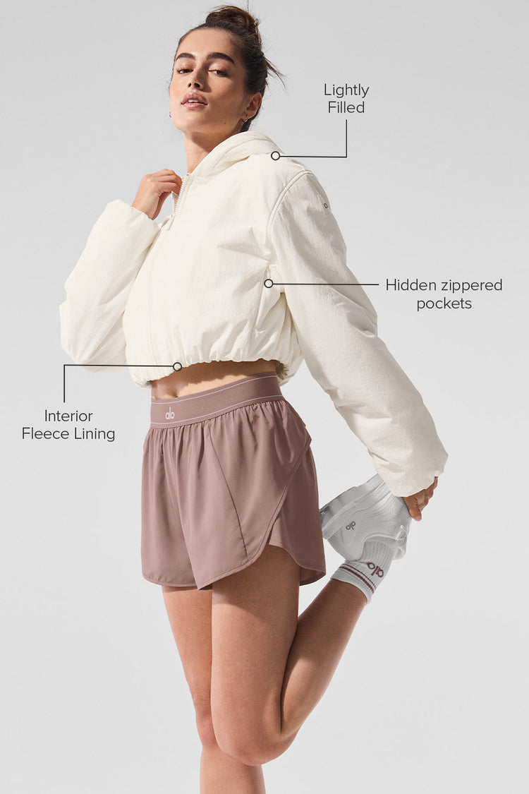 Sudadera corta con capucha y cremallera completa Mountain Peak - Marfil